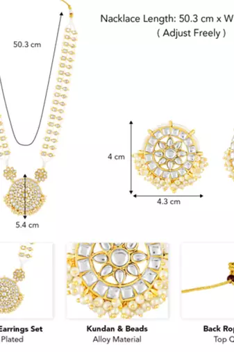 Women's kundan & beads studded necklace round earrings jewelry set for women