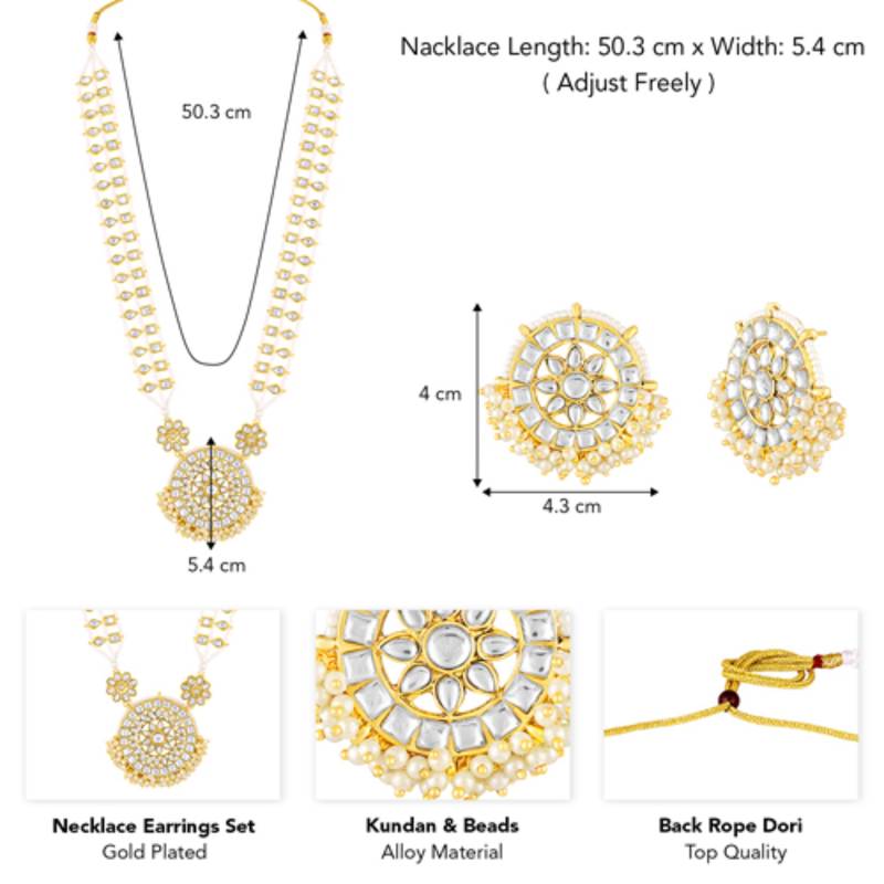 Women's kundan & beads studded necklace round earrings jewelry set for women