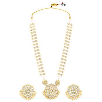 Women's kundan & beads studded necklace round earrings jewelry set for women 5
