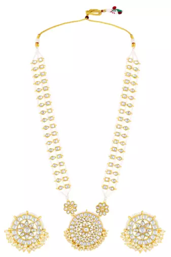 Women's kundan & beads studded necklace round earrings jewelry set for women