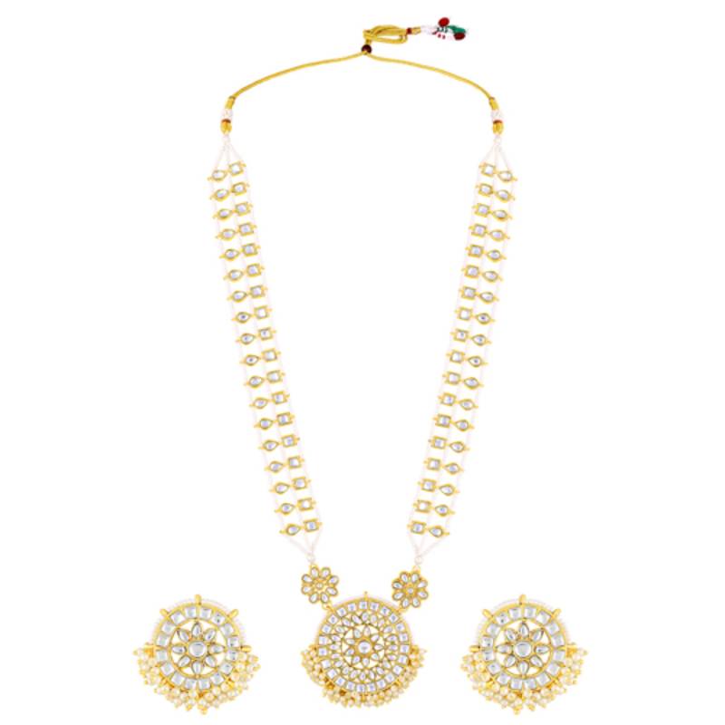 Women's kundan & beads studded necklace round earrings jewelry set for women