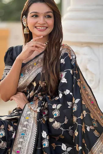 Black woven design zari kanjeevaram saree