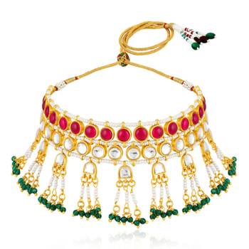 Faux ruby kundan & beads studded necklace earrings set jewelry for 2