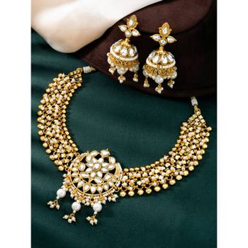 Women's white kundan & beads studded necklace jhumki earrings bharatanatyam 2