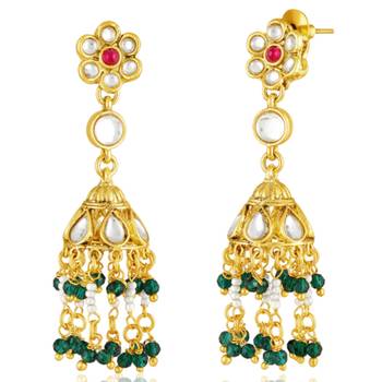 Faux ruby kundan & beads studded necklace earrings set jewelry for 3