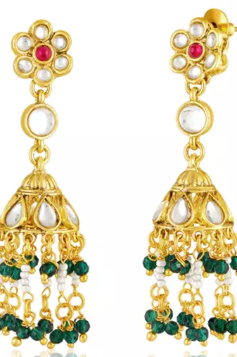 Faux ruby kundan & beads studded necklace earrings set jewelry for