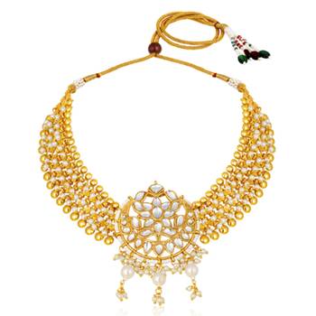 Women's white kundan & beads studded necklace jhumki earrings bharatanatyam 3