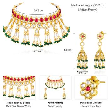 Faux ruby kundan & beads studded necklace earrings set jewelry for 4