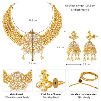Women's white kundan & beads studded necklace jhumki earrings bharatanatyam 4