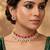 Pink faux ruby crystals studded necklace earrings set for women