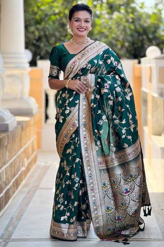 Green woven design zari kanjeevaram saree