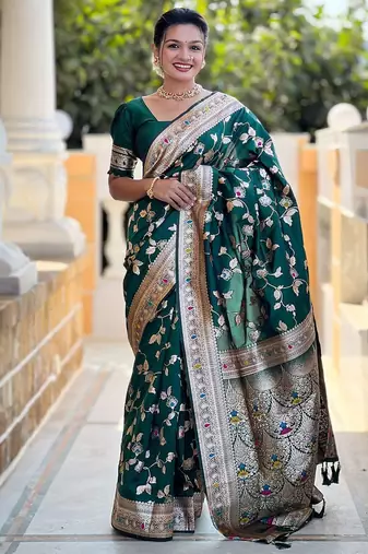 Green woven design zari kanjeevaram saree