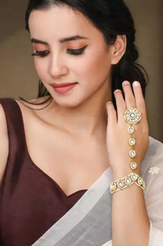 Kundan & beads studded haath panja haath phool ethnic traditional fashion jewellery gift for women