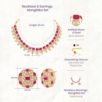 Pink faux ruby crystals studded necklace earrings set for women 4
