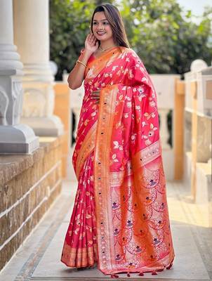 Peach woven design zari kanjeevaram saree 2