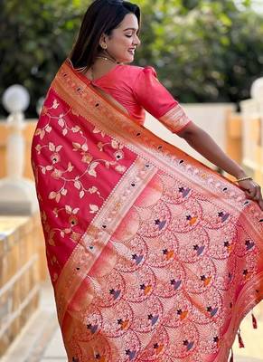 Peach woven design zari kanjeevaram saree 3