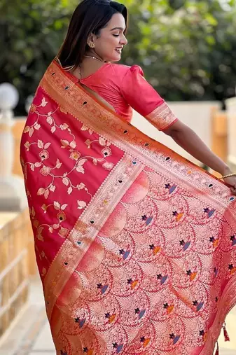 Peach woven design zari kanjeevaram saree