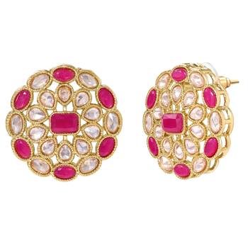 Pink faux ruby crystals studded necklace earrings set for women 5