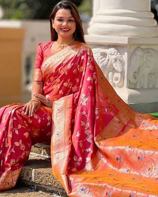 Peach woven design zari kanjeevaram saree 4