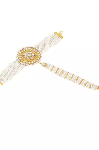 White kundan & beads studded haath panja haath phool ethnic traditional jewellery gift for women