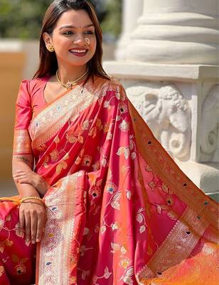 Peach woven design zari kanjeevaram saree 5