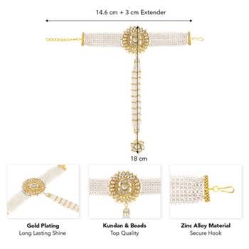 White kundan & beads studded haath panja haath phool ethnic traditional jewellery gift for women 4