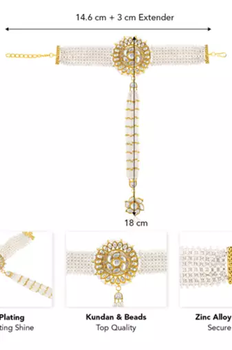 White kundan & beads studded haath panja haath phool ethnic traditional jewellery gift for women
