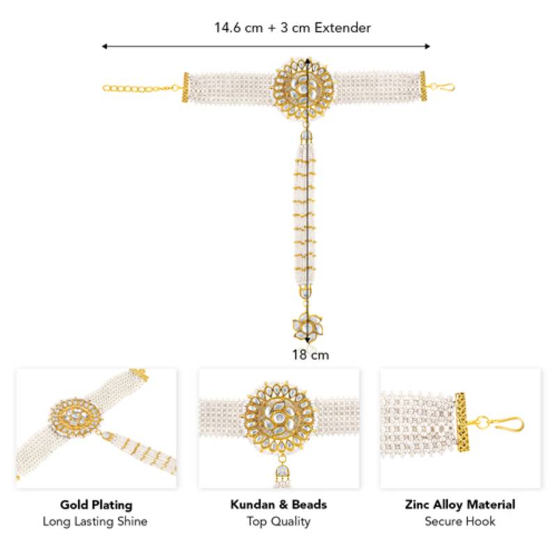 White kundan & beads studded haath panja haath phool ethnic traditional jewellery gift for women