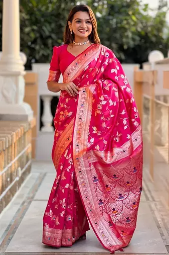 Pink woven design zari kanjeevaram saree