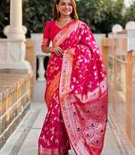 Pink woven design zari kanjeevaram saree