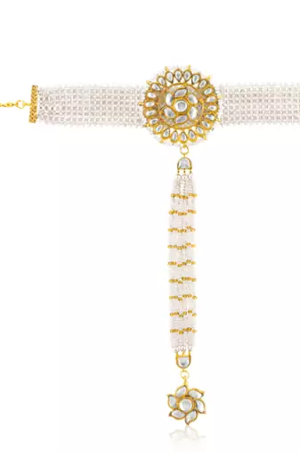 White kundan & beads studded haath panja haath phool ethnic traditional jewellery gift for women