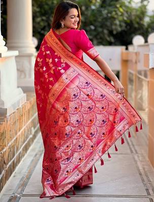 Pink woven design zari kanjeevaram saree 2