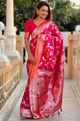Pink woven design zari kanjeevaram saree