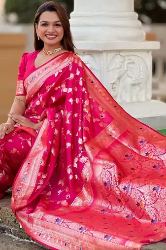 Pink woven design zari kanjeevaram saree