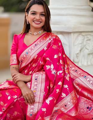 Pink woven design zari kanjeevaram saree 5