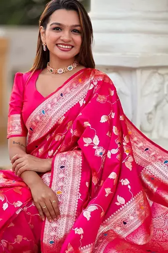 Pink woven design zari kanjeevaram saree