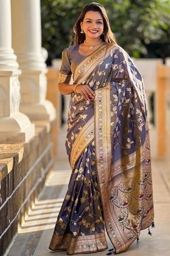 Grey woven design zari kanjeevaram saree