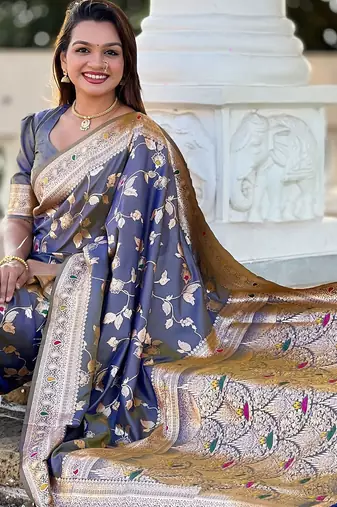 Grey woven design zari kanjeevaram saree