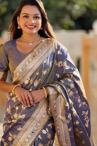 Grey woven design zari kanjeevaram saree