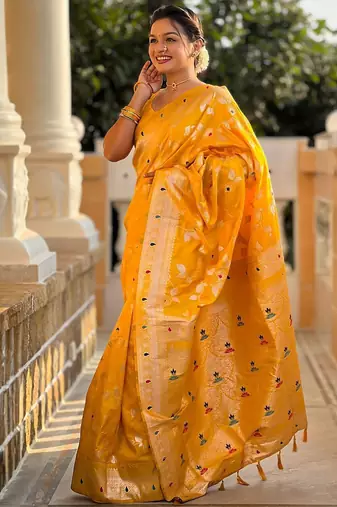 Yellow woven design zari saree