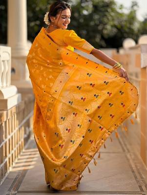 Yellow woven design zari saree 3
