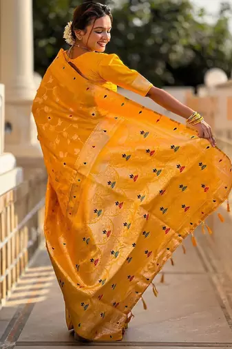 Yellow woven design zari saree