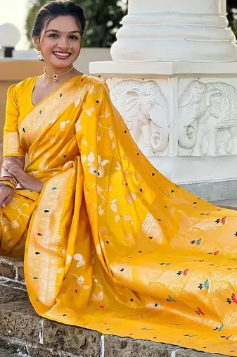Yellow woven design zari saree