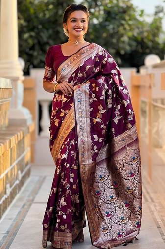 Maroon woven design zari kanjeevaram saree