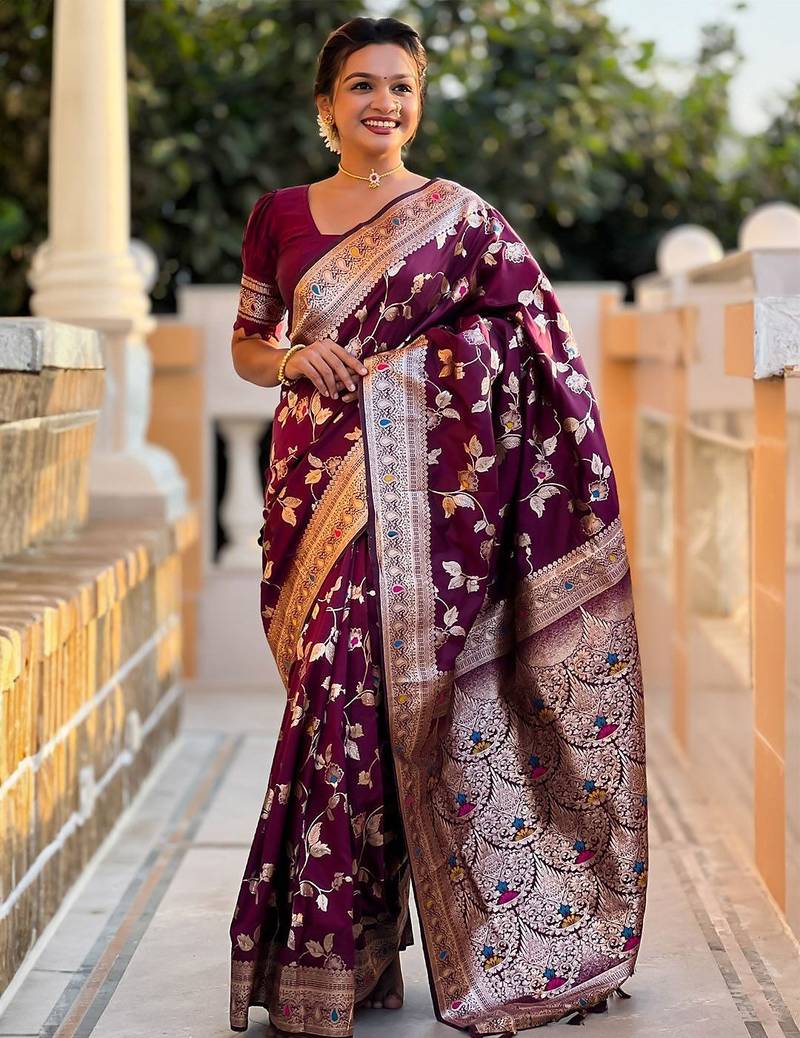 Maroon woven design zari kanjeevaram saree