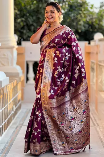Maroon woven design zari kanjeevaram saree