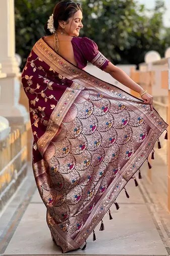 Maroon woven design zari kanjeevaram saree