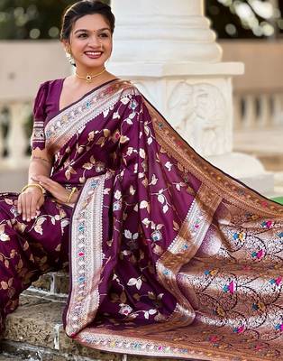 Maroon woven design zari kanjeevaram saree 4
