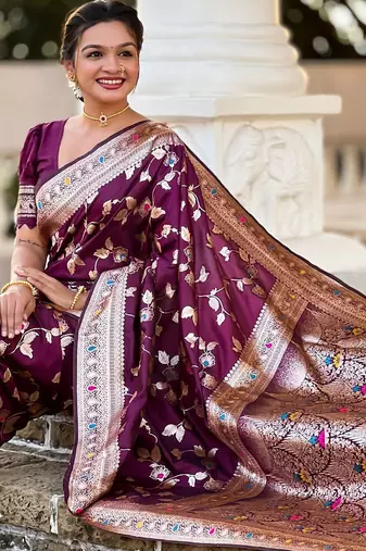 Maroon woven design zari kanjeevaram saree