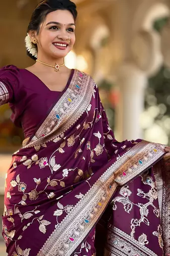 Maroon woven design zari kanjeevaram saree